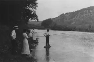 Group fishing in vintage attire