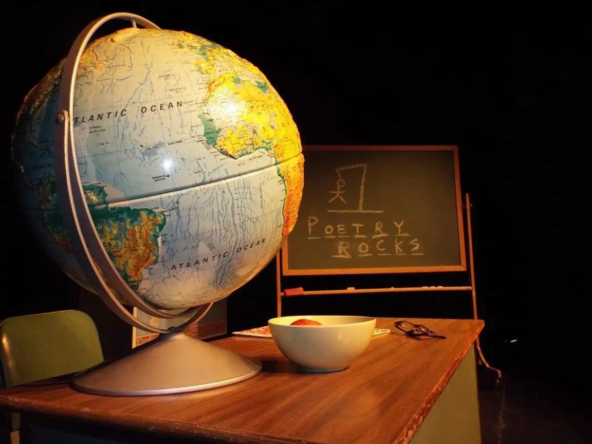 Desk with a globe and bowl
