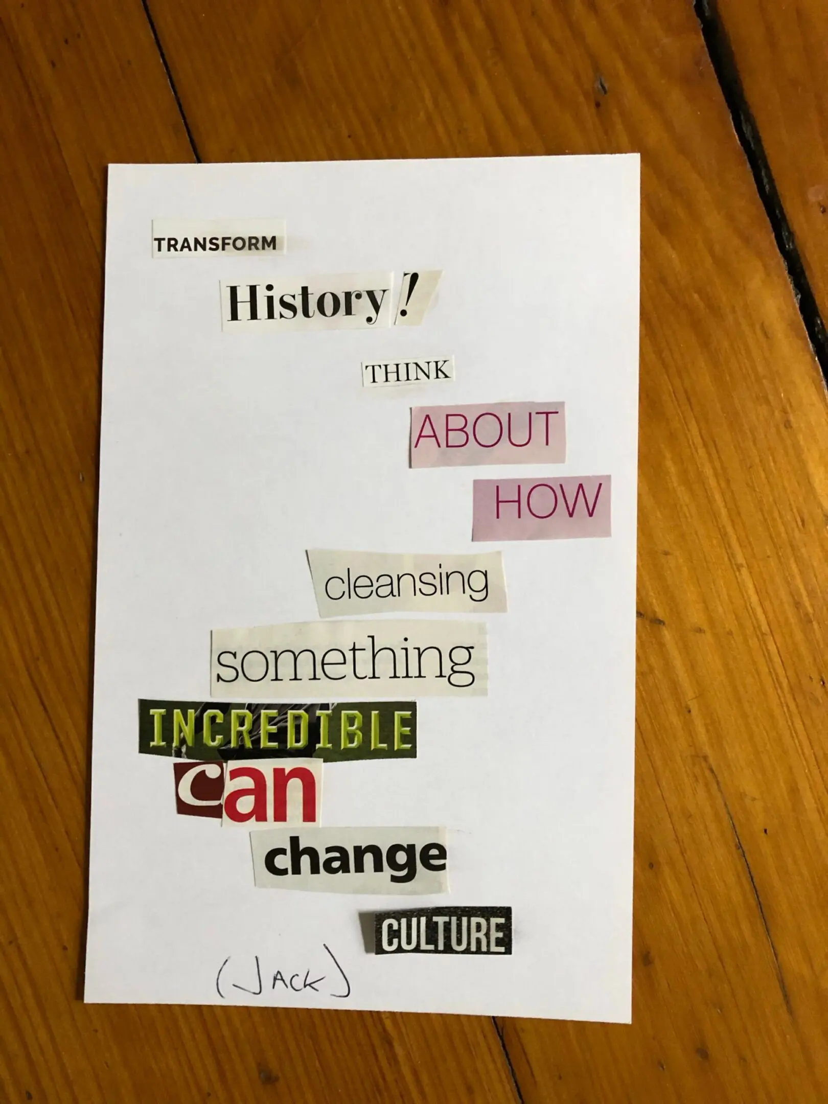 Inspirational word collage on paper