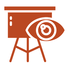 Eye and easel on black background
