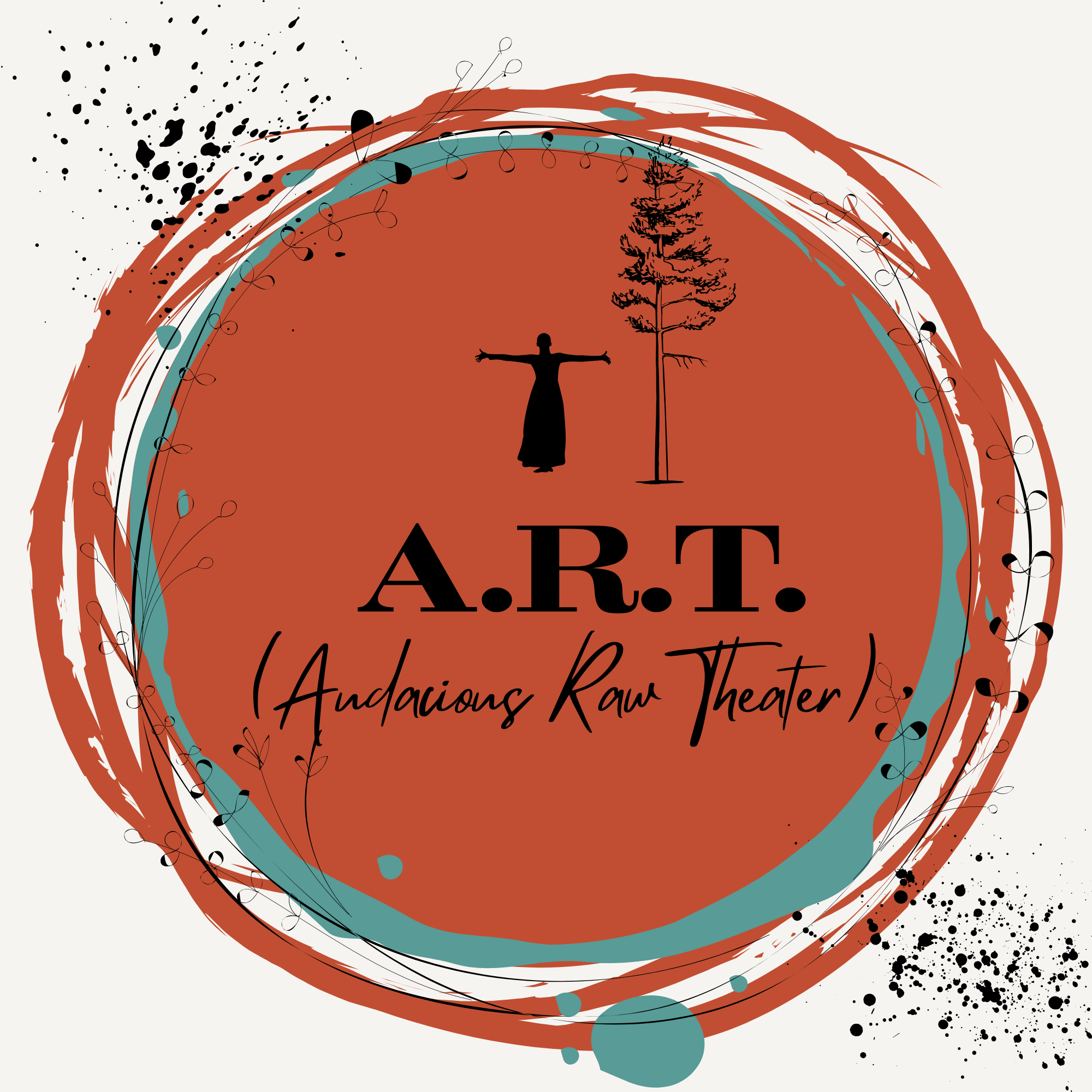 Abstract theater logo with artistic elements.