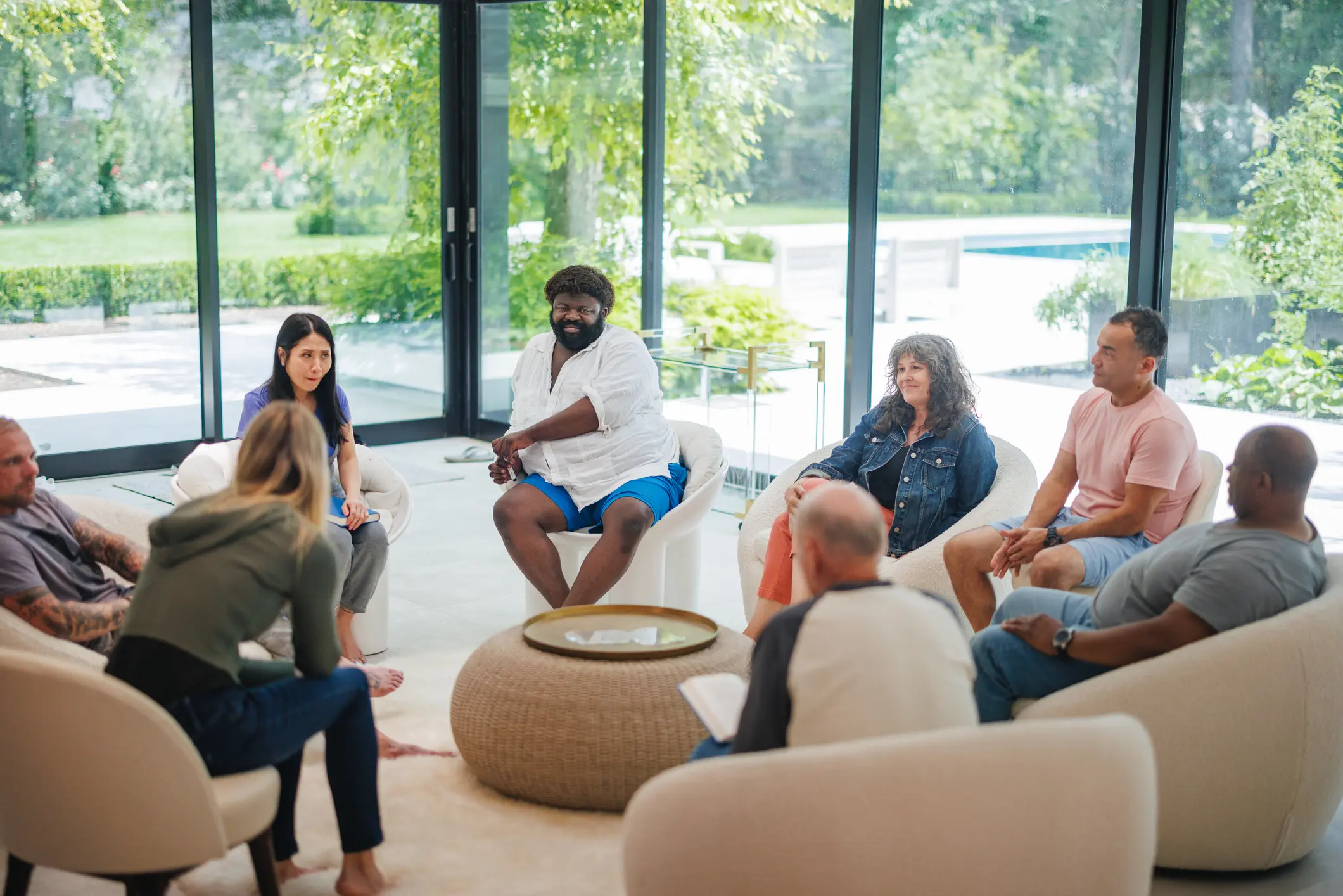 Group discussion in a bright room.