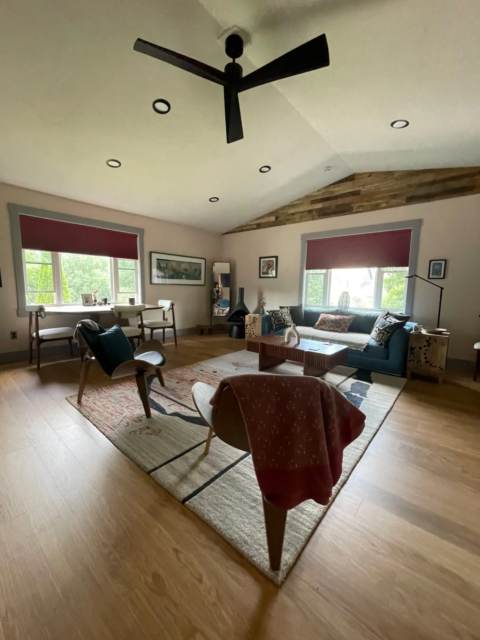 Spacious living room with modern furniture.