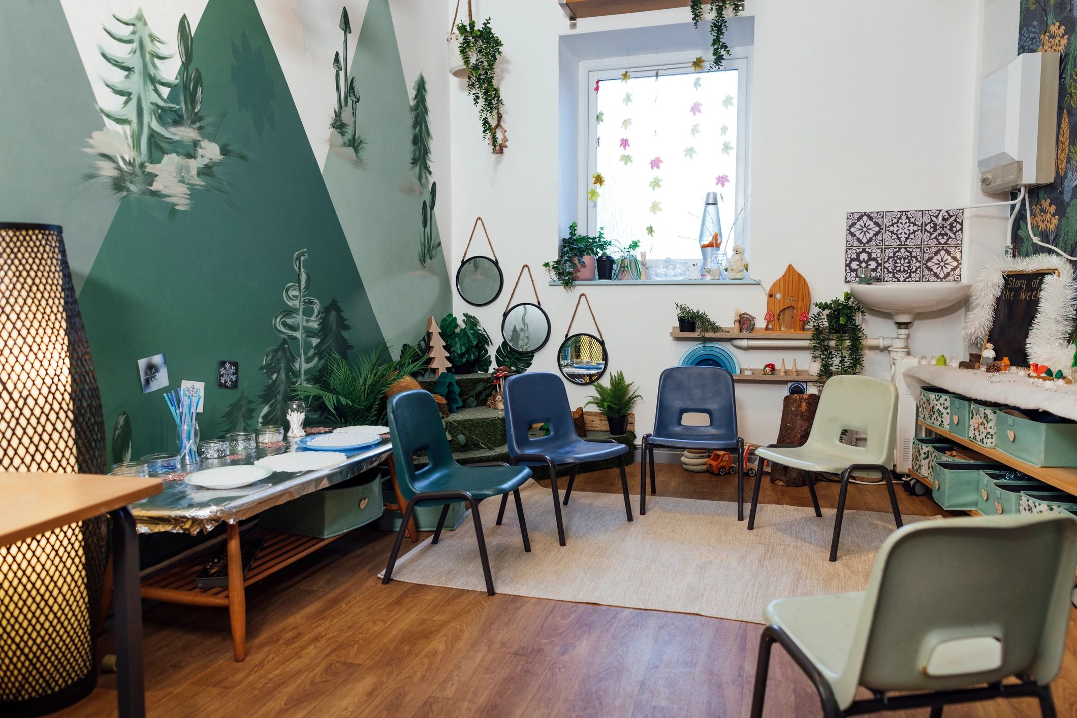 Creative workspace with art materials and natural light