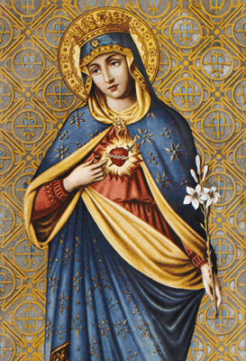 Sacred heart figure holding white lilies