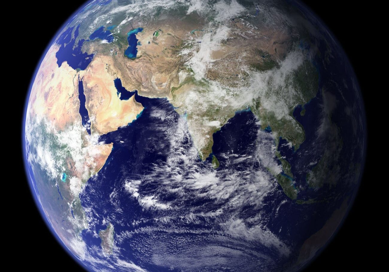 Earth from space showing continents and oceans.