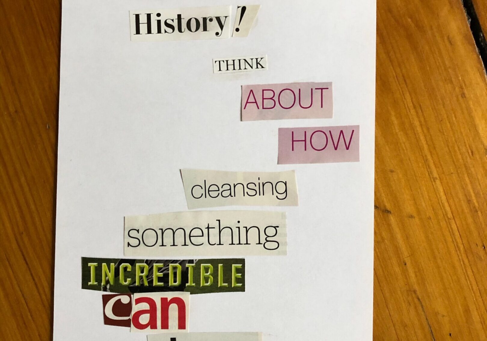 Inspirational word collage on paper