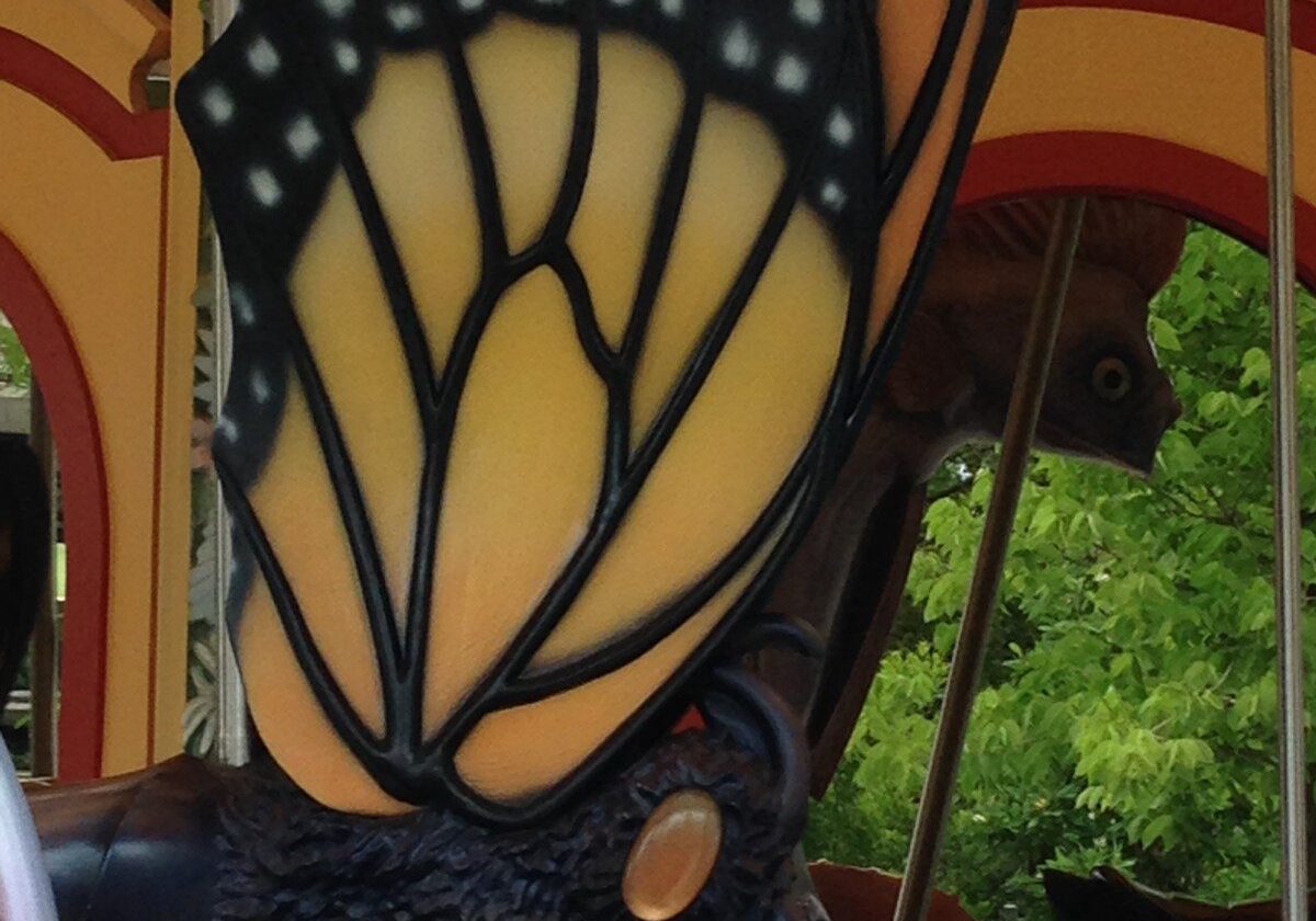 Butterfly-themed carousel ride detail